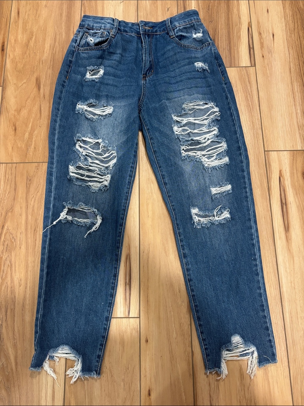 Distressed Dark Blue Women's Ripped Jeans